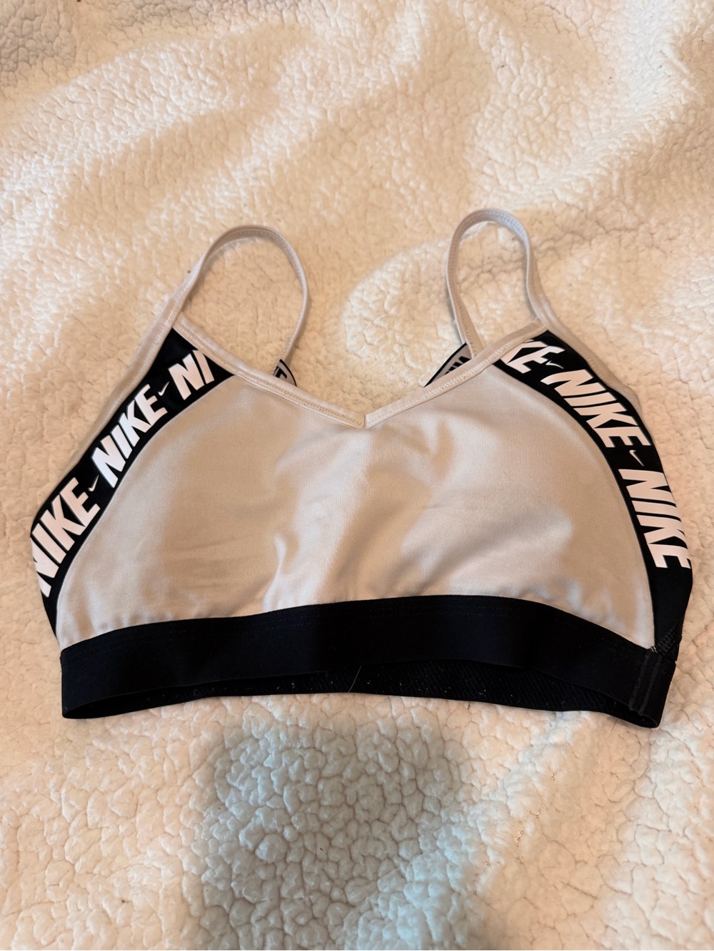 Nike Dri-Fit Womens White & Black Logo Elastic Sports Bralette